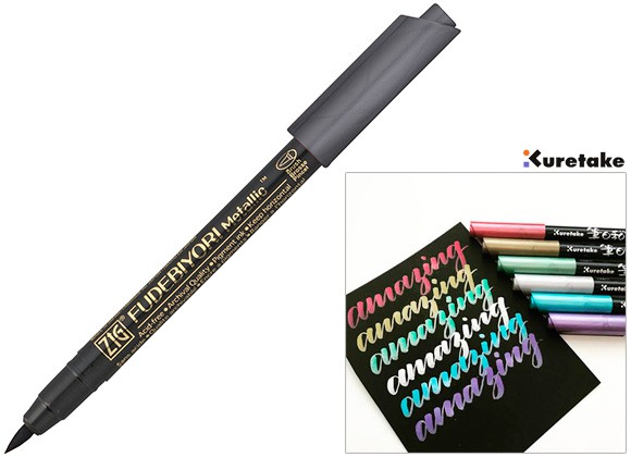 127 Black, metaliczny pisak Fudebiyori, Kuretake