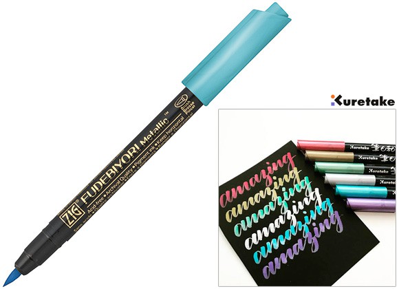 125 Blue, metaliczny pisak Fudebiyori, Kuretake