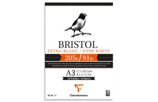 Bristol blok, Clairefontaine, A3 20 ark, 205g