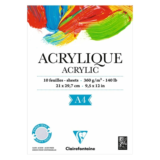 Blok do farb akrylowych Clairefontaine A4, 10 ark.