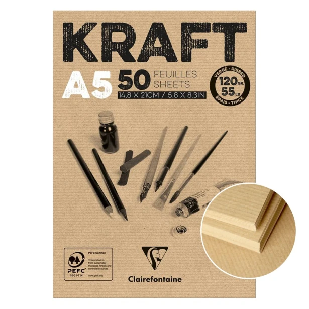Blok z szarym papierem Kraft, A5, 120g, 50 ark.