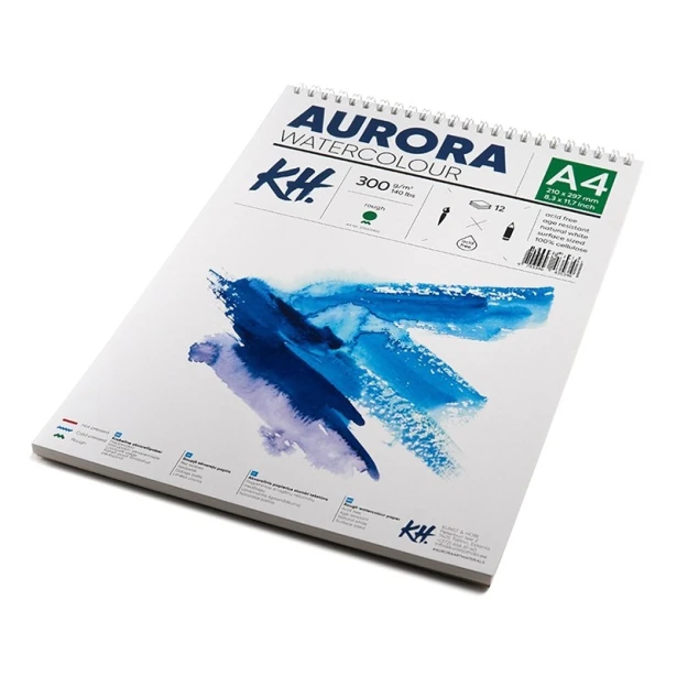 Blok akwarelowy, spirala Aurora RGH, A4, 300 g, 12 ark.