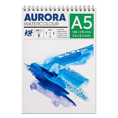 Blok akwarelowy, spirala Aurora RGH, A5, 300 g, 12 ark.