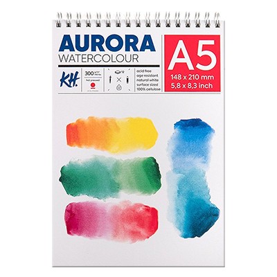 Blok akwarelowy, spirala Aurora HP, A5, 300 g, 12 ark.