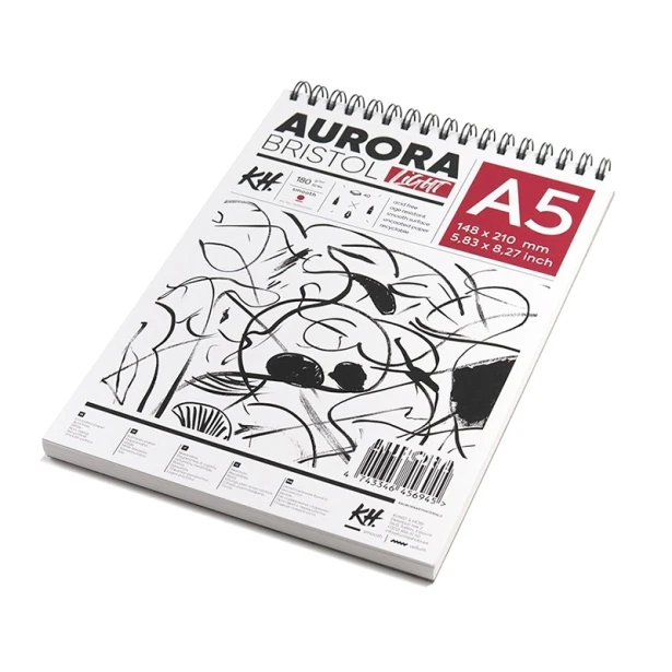 Blok na spirali Bristol Light Aurora A5, 180 g/m², 40 ark.