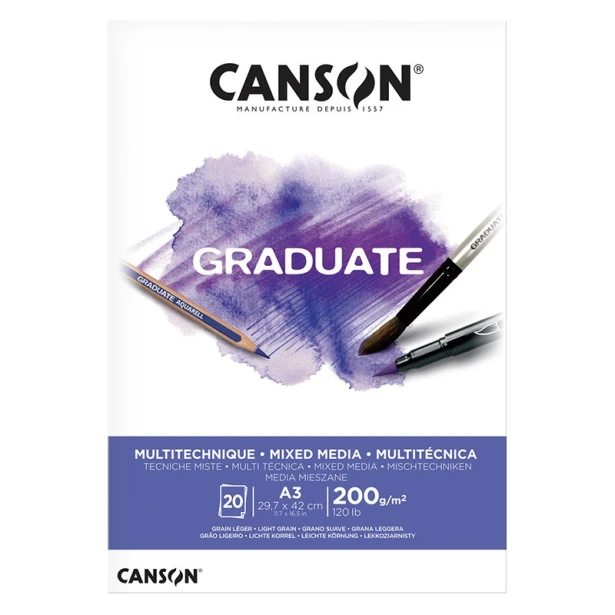 Blok Canson Graduate Mixed Media, A3, 200 g, 20 ark.