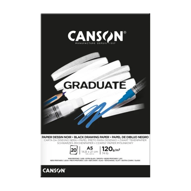 Blok Canson Graduate Black A5, 120 g, 20 ark.