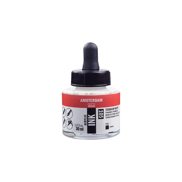 105 Titanium White, tusz akrylowy Amsterdam, 30 ml