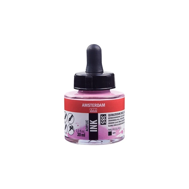 385 Quinacridone Rose Light, tusz akrylowy Amsterdam, 30 ml