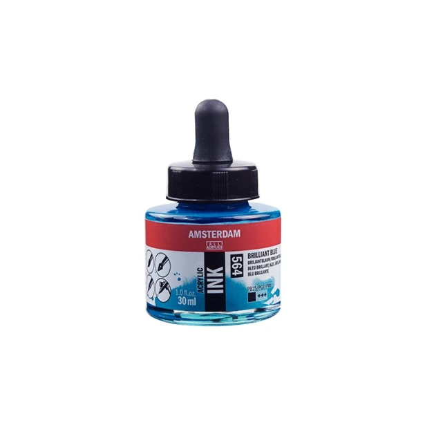 564 Brilliant Blue, tusz akrylowy Amsterdam, 30 ml