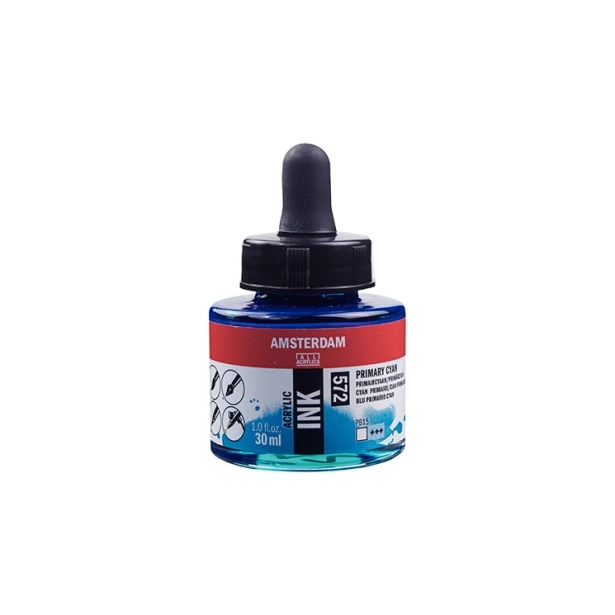 572 Primary Cyan, tusz akrylowy Amsterdam, 30 ml