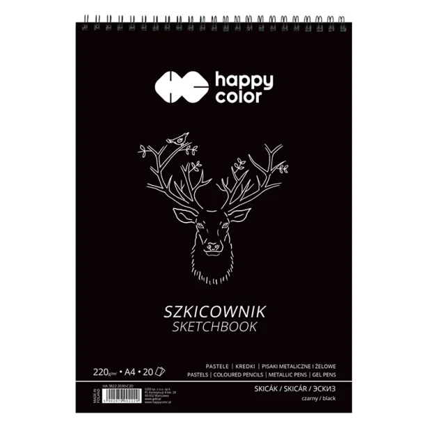 Szkicownik z czarnym papierem Happy Color, 40 ark. 220 g, A4