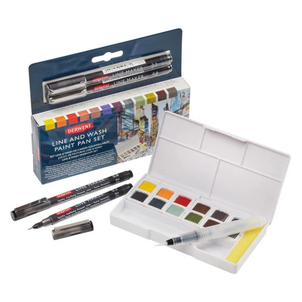 Line And Wash Paint Pan Set, Derwent, 12 kol.