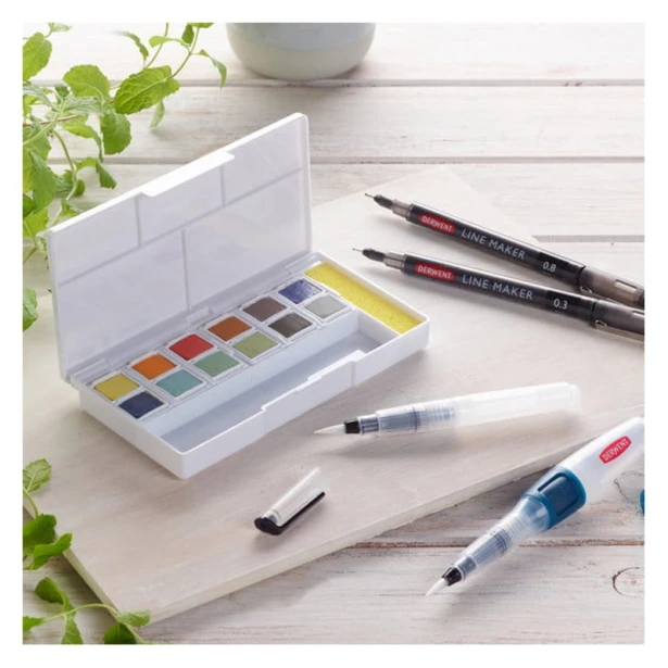 Line And Wash Paint Pan Set, Derwent, 12 kol.