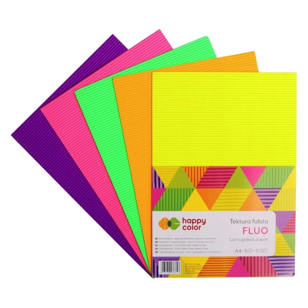 Tektura falista Fluo, Happy Color A4, 5 ark.