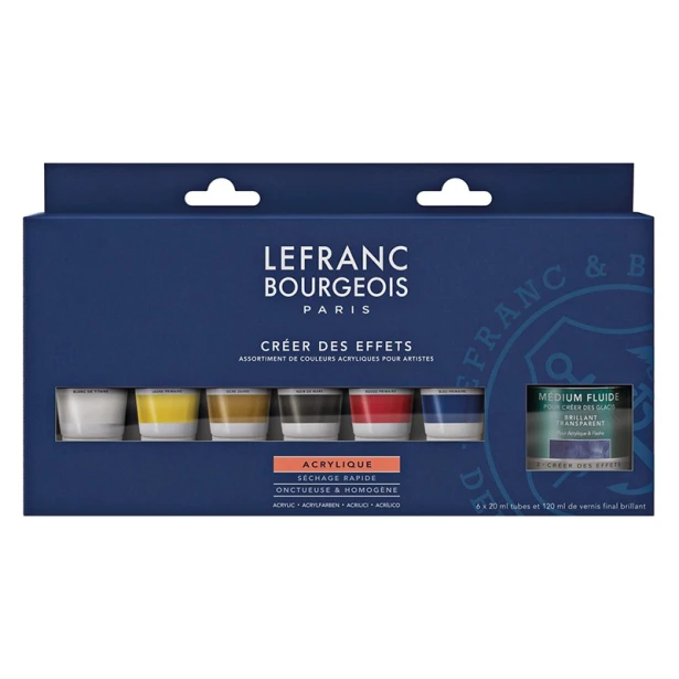 Farby akrylowe Lefranc &amp; Bourgeois, 6 x 20 ml + medium