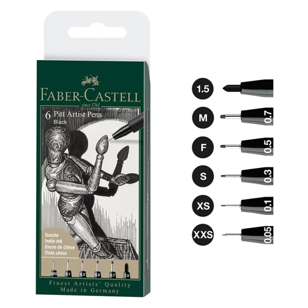 Pisaki Pitt Artist Pens 'Black' Faber-Castel 6 szt.