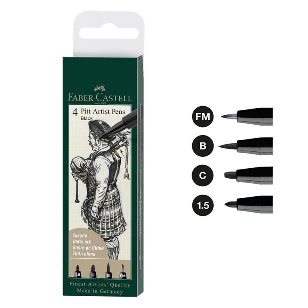 Pisaki Pitt Artist Pens 'Black' 4 sztuki, FC