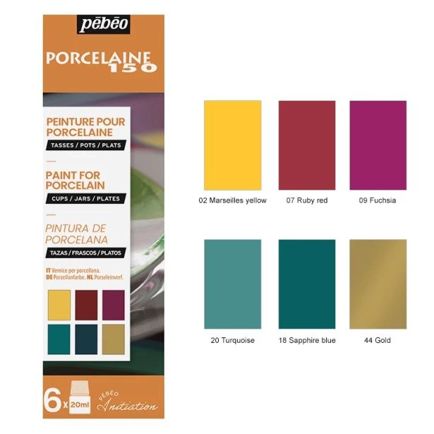 Farby do ceramiki Porcelaine 150, set 2, 6 x 20ml