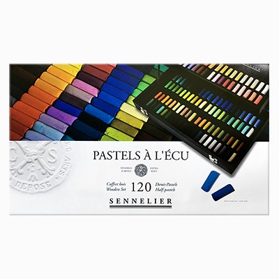 Pastele suche Sennelier, 120 kolorów - połówki, drewniana kaseta
