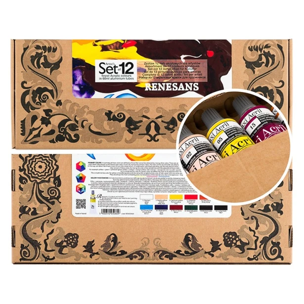 Farby akrylowe Maxi Acril Renesans, 12 x 60 ml