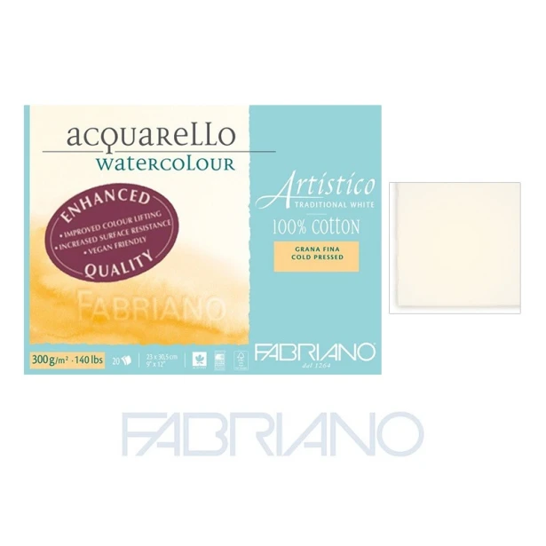 Fabriano Artistico T/W, drobnoziarnisty 35,5 x 51 cm, 15 ark, 300 g