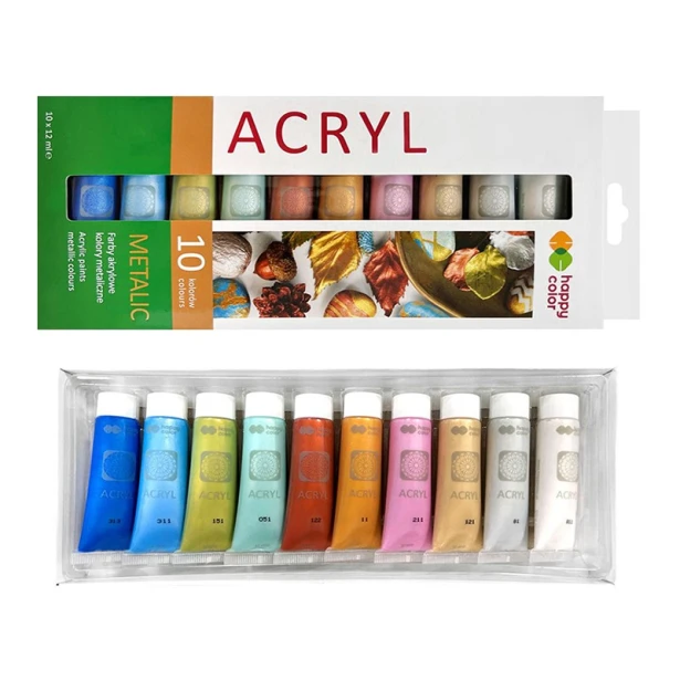 Metaliczne farby akrylowe Happy Color 10 x 12 ml