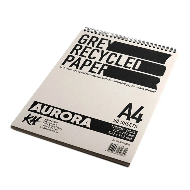 Blok na spirali Grey Recycled Aurora, A4. 50 ark.