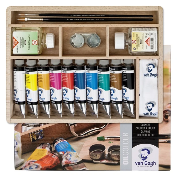 Farby olejne Talens Van Gogh, zestaw 10 x 40ml, kaseta drewniana