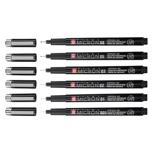 Pisaki Pigma Micron Black Edition Sakura, 6 sztuk