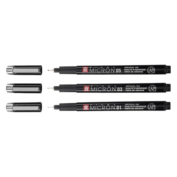 Pisaki Pigma Micron Black Edition Sakura, 3 sztuki