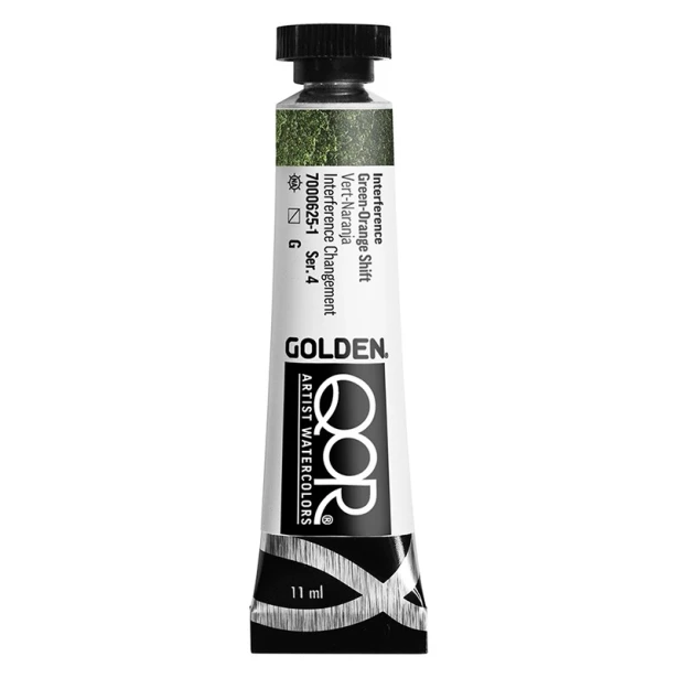625 Interference Green-Orange Shift, farba akwarelowa QoR, Golden, 11 ml