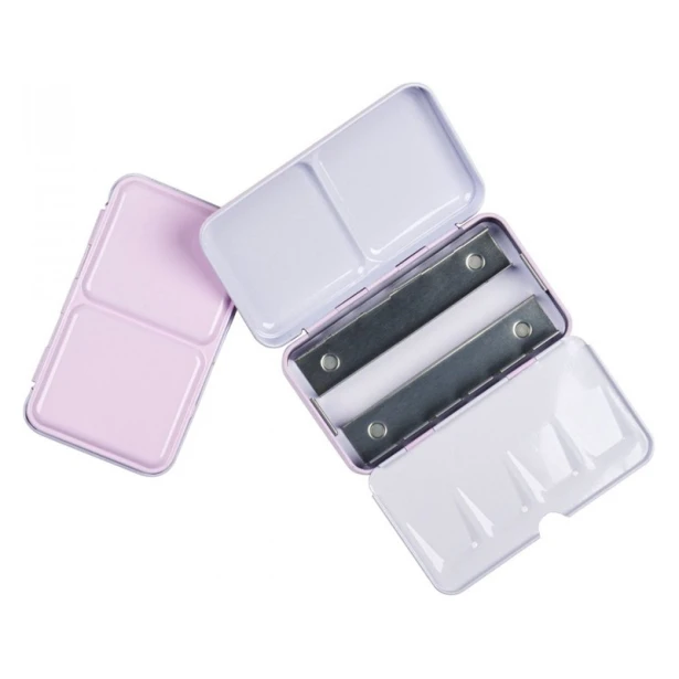 Metalowe, różowe etui na 12 półkostek akwareli + paleta, pocket box
