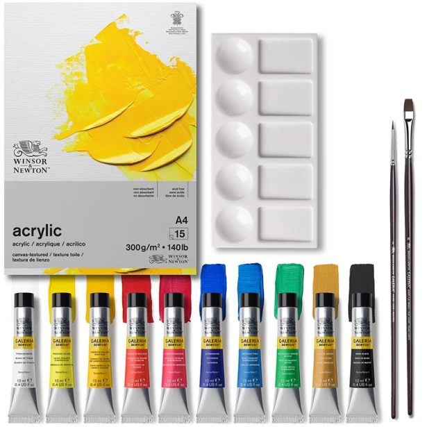 Farby akrylowe Galeria Acrylic Essentials, 10 x 12 ml + akcesoria