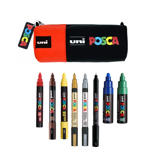 Zestaw pisaków POSCA 9 szt. + piórnik POSCA czerwony