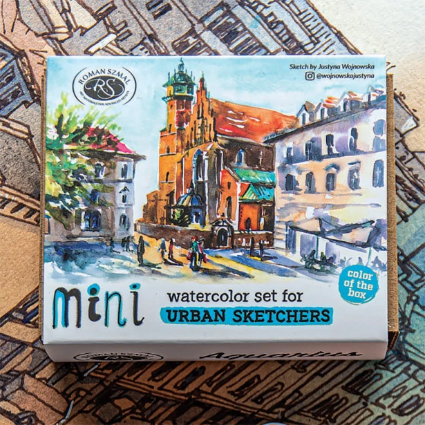 Mini Urban Sketchers Set BLUE, akwarele Aquarius 8 kol.