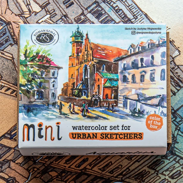 Mini Urban Sketchers Set APRICOT, akwarele Aquarius 8 kol.
