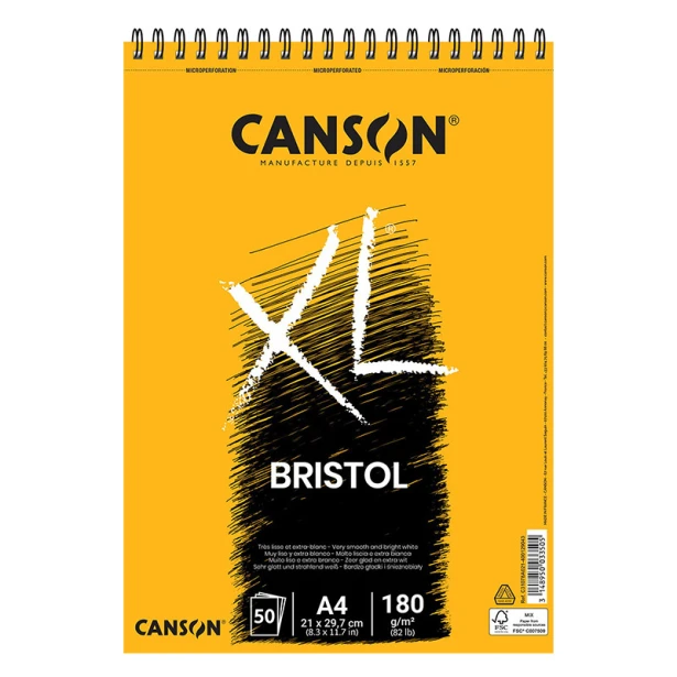 Blok Canson Bristol XL A4 spirala, 180 g, 50 ark.