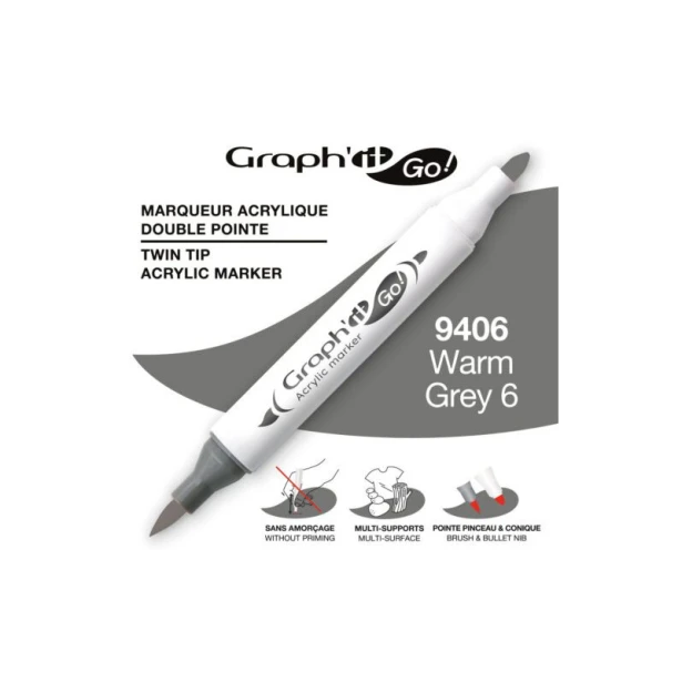 9406 Warm Grey 6, dwustronny pisak akrylowy Graph'it Go!