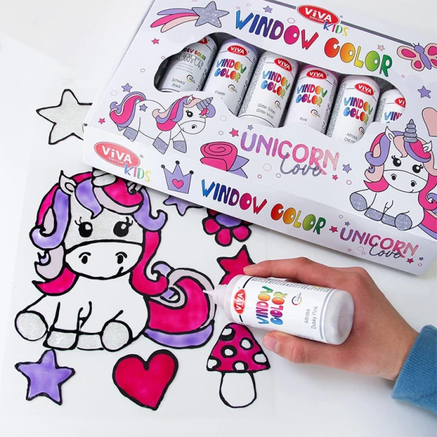 Unicorn Love – zestaw farb do szkła Viva Decor 6 x 90ml