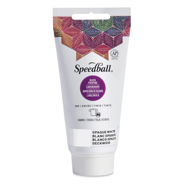 3585 Opaque White, farba do tkanin Block Printing, Speedball, 75 ml