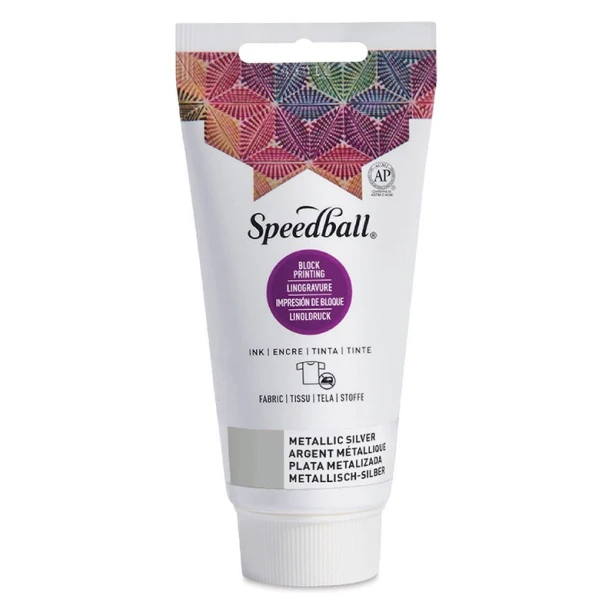 3584 Metallic Silver, farba do tkanin Block Printing, Speedball, 75 ml