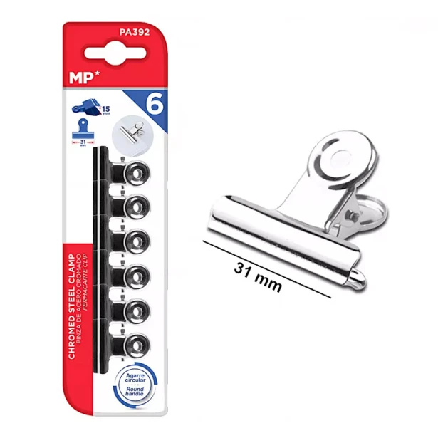 Klipsy do papieru srebrne 31 mm, zestaw 6 sztuk