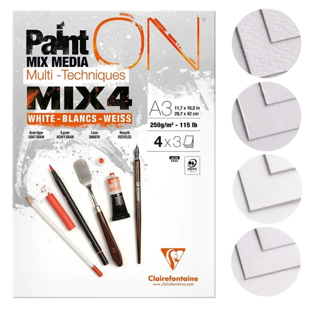 Paint ON MIX4, blok mix media A3, Clairefontaine