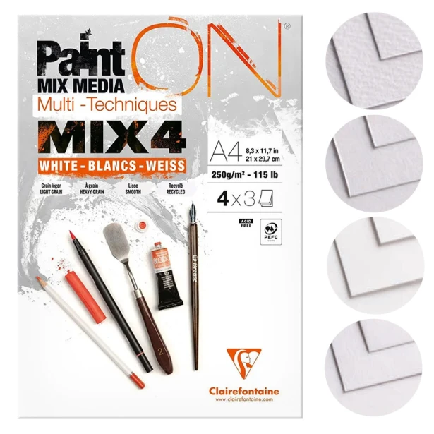Paint ON MIX4, blok mix media A4, Clairefontaine