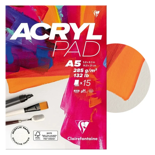 Blok do farb wodnych Acryl Pad Clairefontaine 15 ark. A5