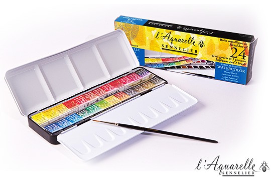 Farby akwarelowe w półkostkach L'Aquarelle, Sennelier, Metal 24