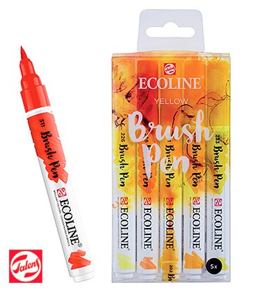 Yellow, Ecoline Brush Pen, Talens, 5 kol.
