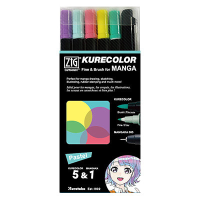 Pastel – zestaw pisaków Kurecolor for Manga Kuretake, 6 szt.