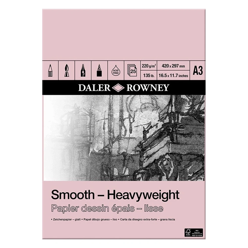Blok rysunkowy Daler Rowney - Smooth, 25 kartek A3, 220g